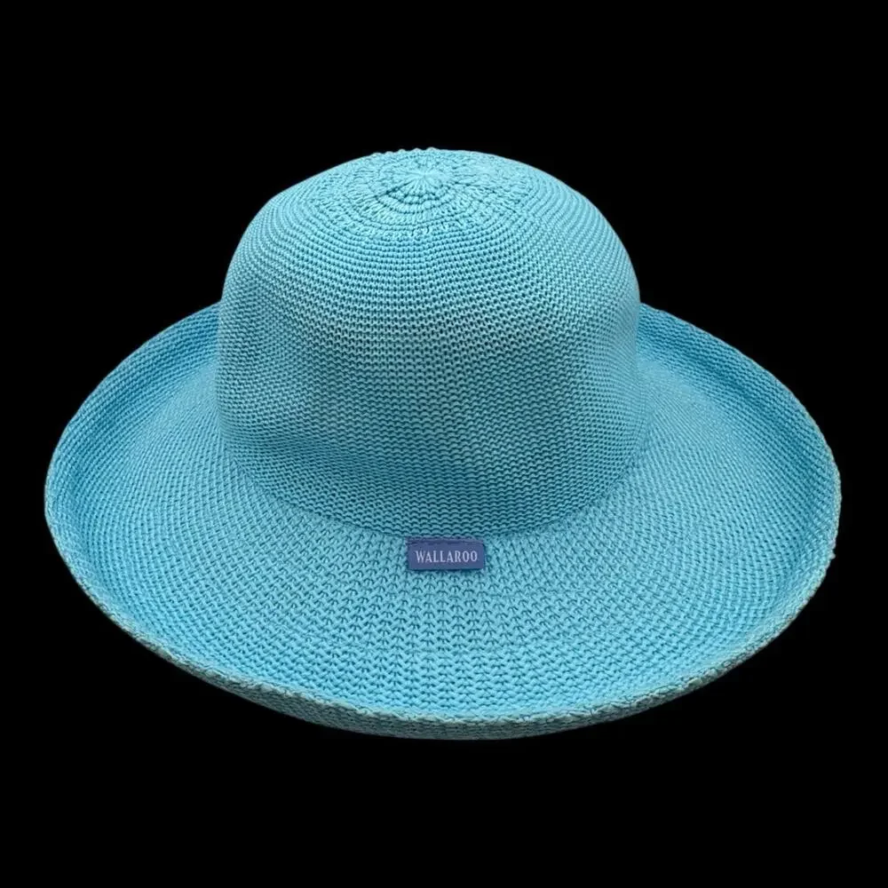 Wallaroo Womens Victoria Sun Hat Turquoise Blue Packable Adjustable Wide Brim
